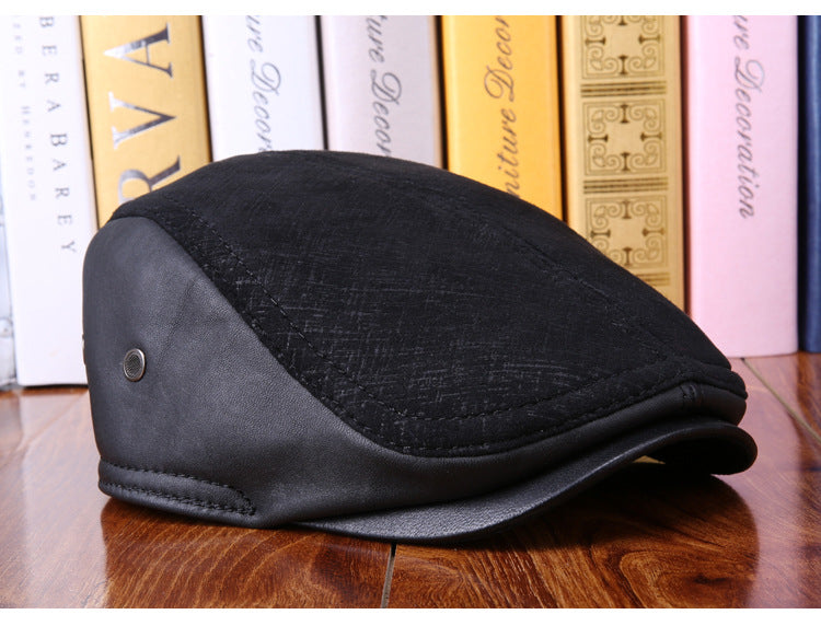 Sheepskin Ear Protection Leather Suede Beret