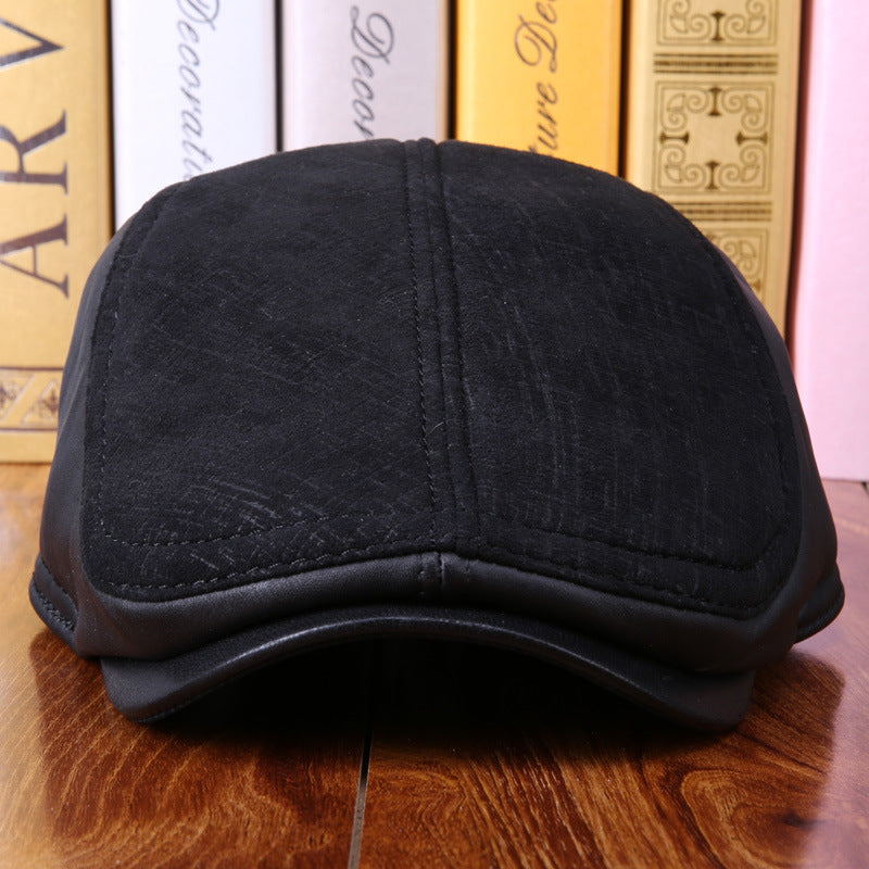 Sheepskin Ear Protection Leather Suede Beret