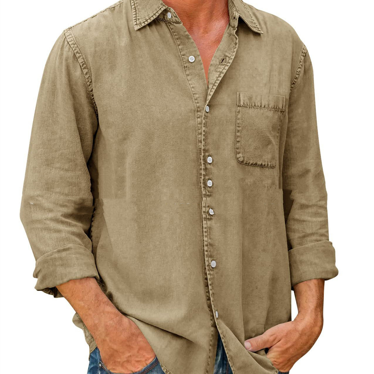 Men's Casual Solid Color Long Sleeve Shirt