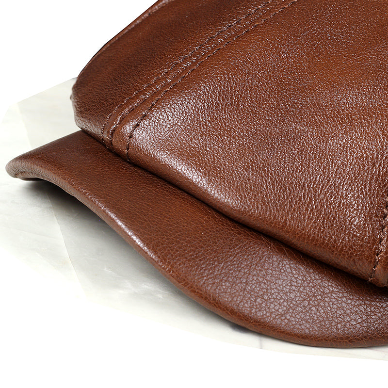 Retro Dome Top Layer Cowhide Octagonal Hat