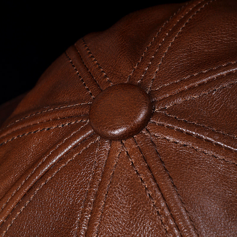 Retro Dome Top Layer Cowhide Octagonal Hat