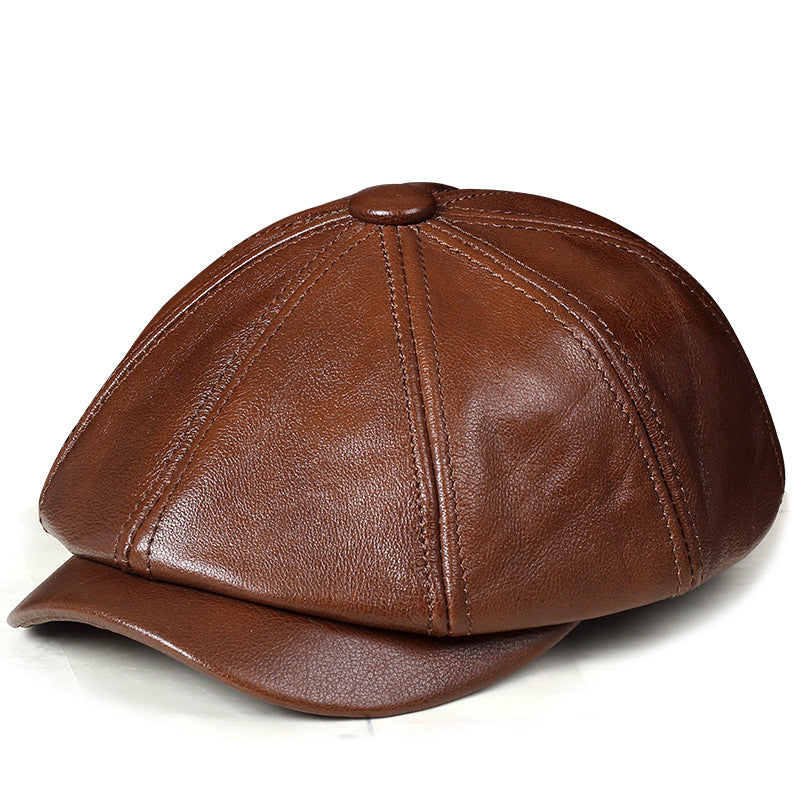 Retro Dome Top Layer Cowhide Octagonal Hat
