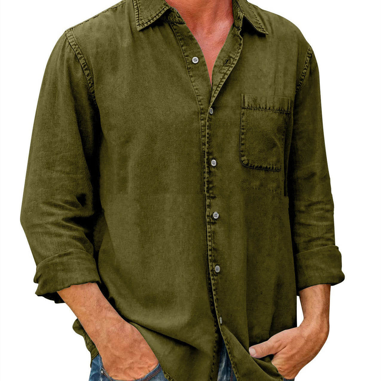 Men's Casual Solid Color Long Sleeve Shirt