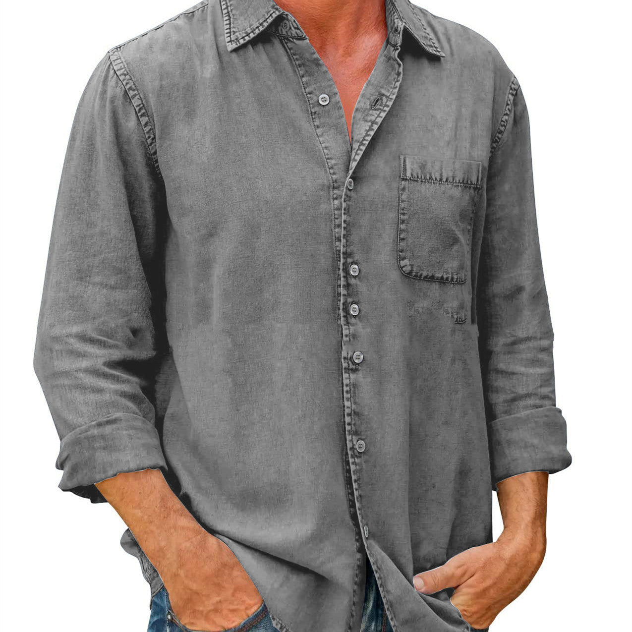 Men's Casual Solid Color Long Sleeve Shirt