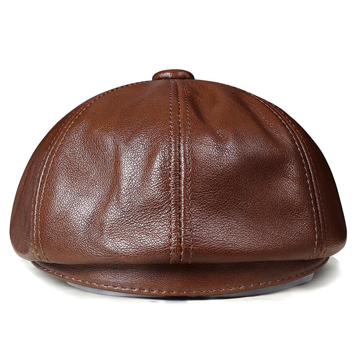 Retro Dome Top Layer Cowhide Octagonal Hat