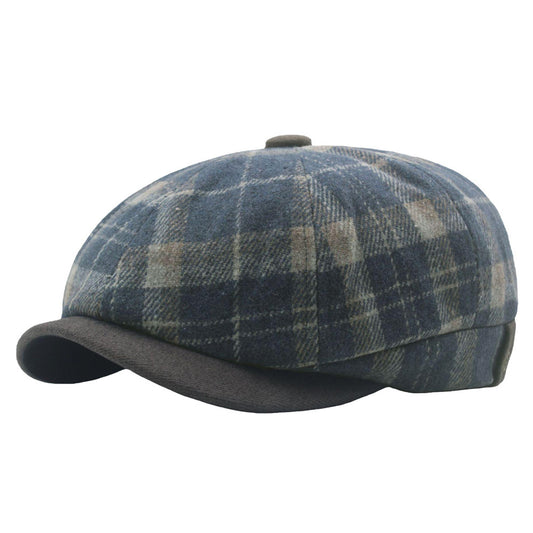 Woolen Wool Colored Plaid Octagonal Antique Woven Beret