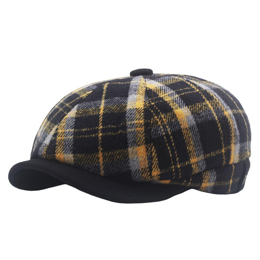 Woolen Wool Colored Plaid Octagonal Antique Woven Beret
